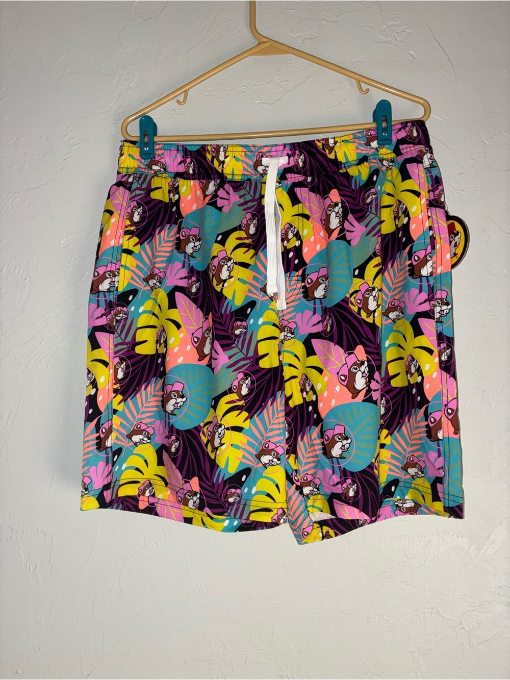 Men's Bright Tropical Print Swim Trunks with Drawstring